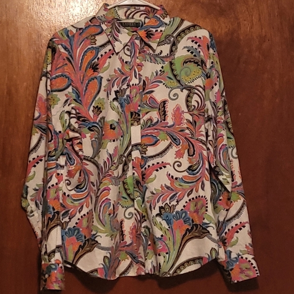 Ralph Lauren Gently Loved Womens Sz XL Button-up Long Sleeve Paisley Blouse - Picture 1 of 6